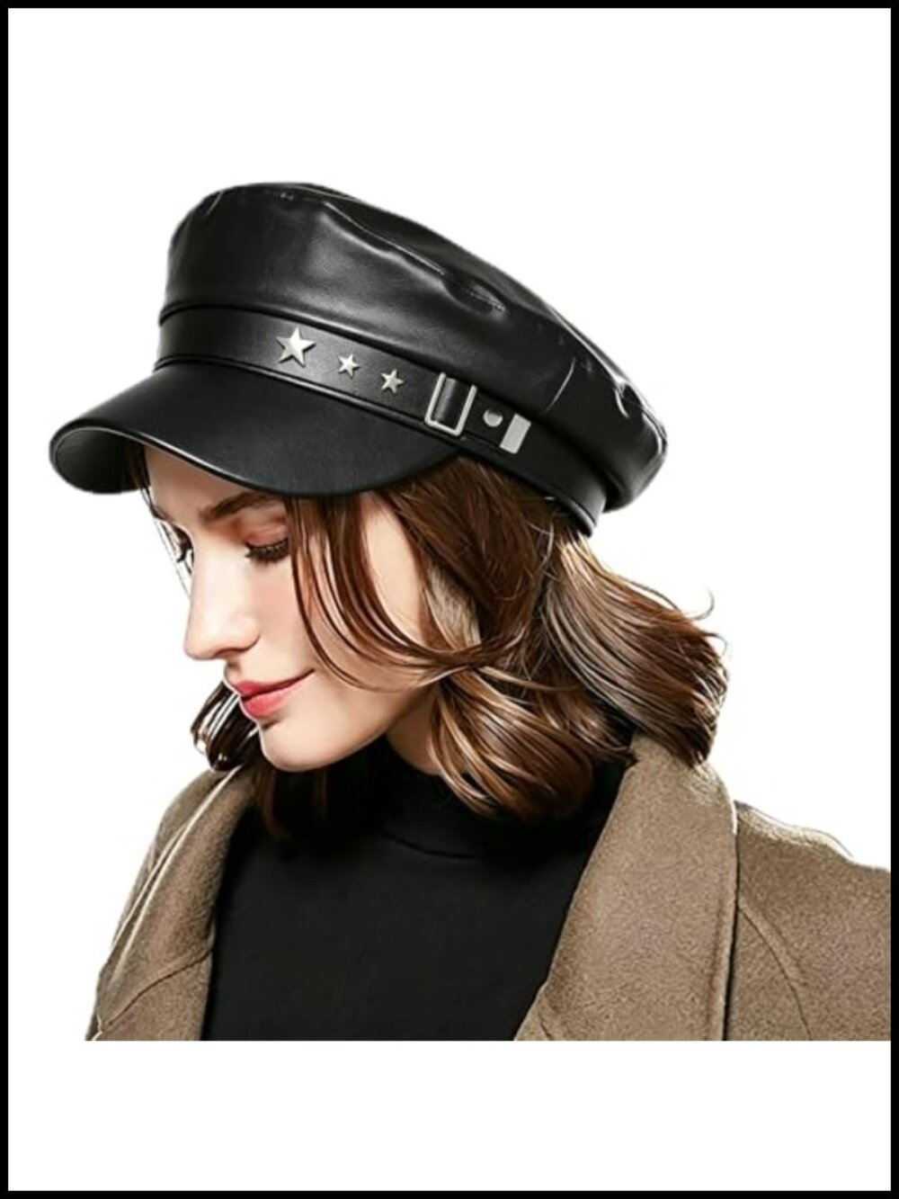 Faux Leather Newsboy Hat Adjustable Visor Beret Cap